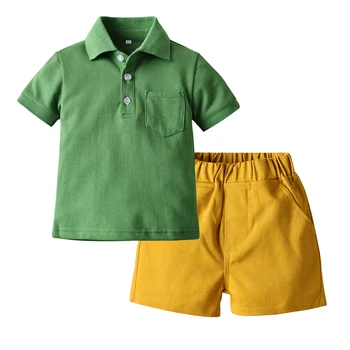 

Baby Toddler Kids Casual Clothing Summer Boys Clothes Green Top with Yellow Shorts 2 PCS/Set Infant Children Costume Button