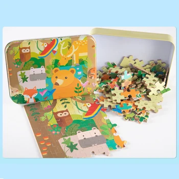 

120 Pieces of Tin Puzzles for Children Play Kindergarten Kid Gift Wooden Educational Enlightened Toy Iron Box Cartoon