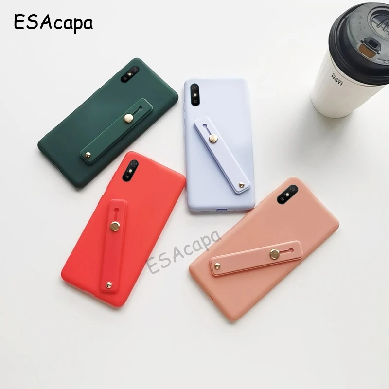 xiaomi leather case handle Wristband Silicone Stand Phone Holder Case For Xiaomi Redmi 9A Case Candy Color Finger Grip Soft Back Cover For Redmi 9A Cover cases for xiaomi blue