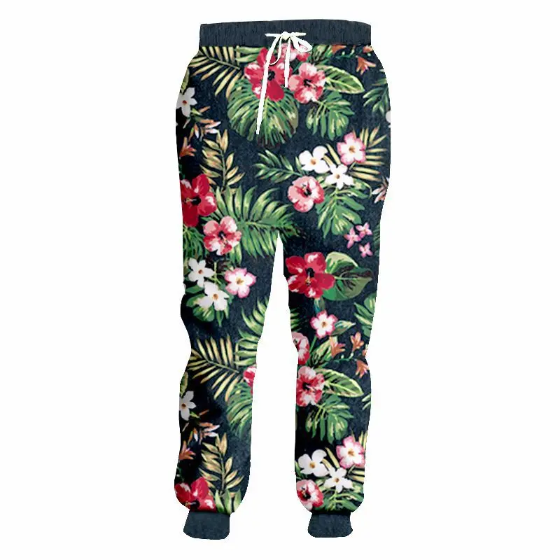 Mens Floral Pants Fashion Trousers 3D Tropical Plant Flower Print Jogger Pants Unisex Casual Punk