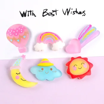 

10Pcs Resin Cute Raibow Cartoon Cloud Sun Star Scrapbooking Hair Bows Phone Decoration Craft DIY Embellishments Accessories