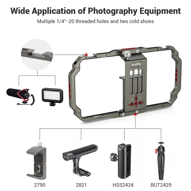 Kit Video Rig SmallRig Per Smartphone - Stabilizzatore Con Maniglie, Treppiede E Supporto Power Bank - Foto 3