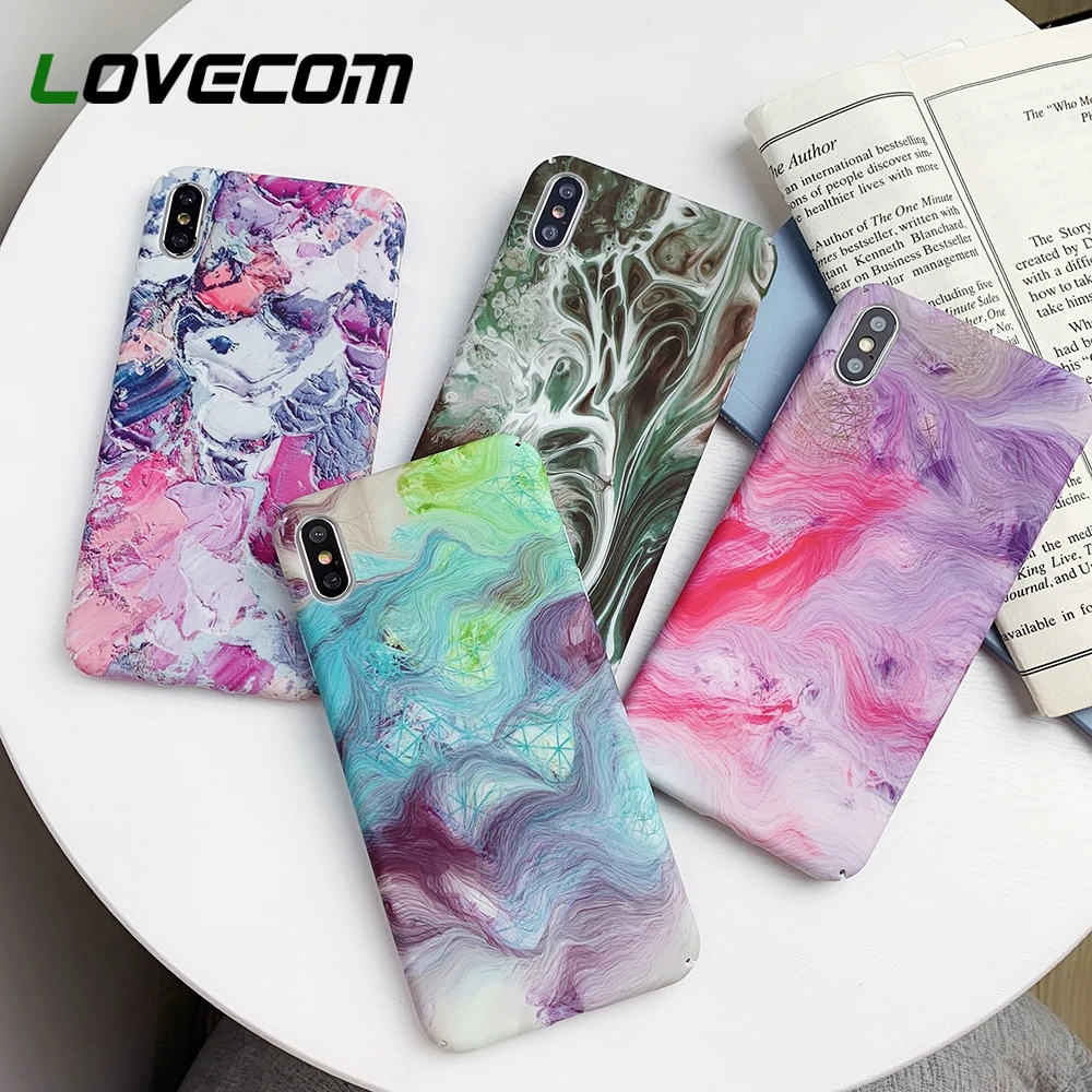 

LOVECOM Phone Case For iPhone XR XS Max 6 6S 7 8 Plus X Vintage Colorful Marble Pattern Matte Hard PC Back Cover Coque Gifts