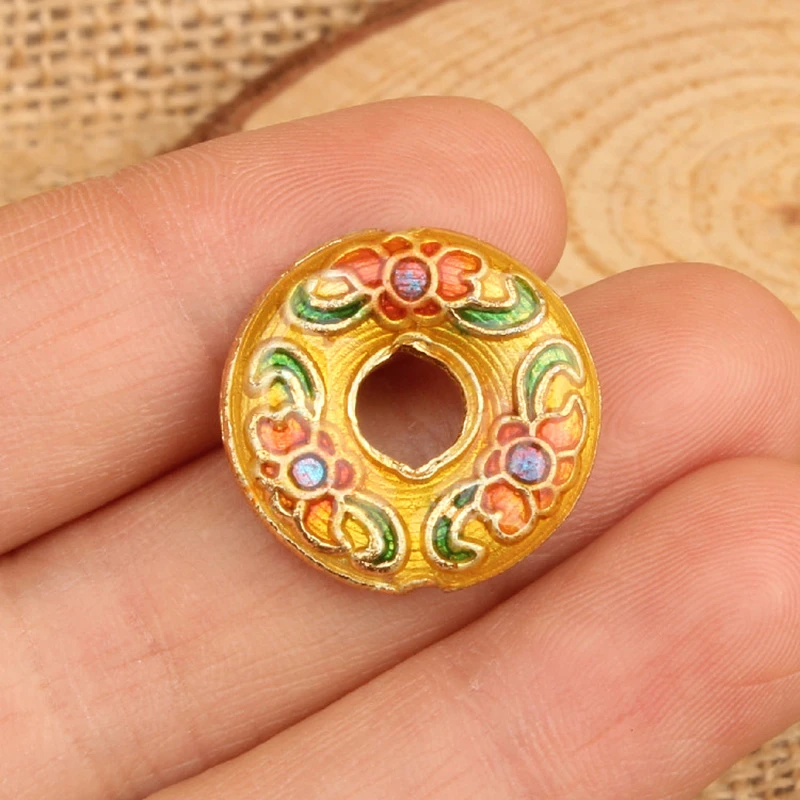5pcs Cloisonne Enamel Round Loose Bead Handmade DIY Jewelry Making Findings Filigree Spacer beads Earrings Bracelet Accessories