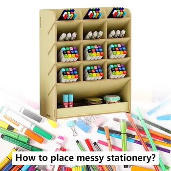 

Wooden Desk Organizer Multi-Functional DIY Pen Holder Box Desktop Stationary Home Office Supply