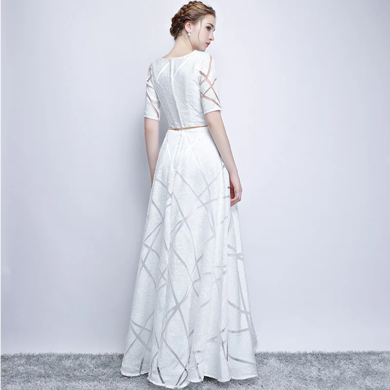Красивое кружевное длинное вечернее платье Emily с коротким рукавом и поясом, сексуальное простое белое вечернее платье, халат De Soiree Longo