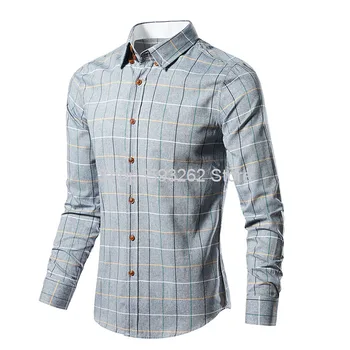 

Men Leisure Grid Shirt Long Sleeve Slim Fit Shirt Men's Wear