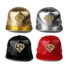 Бейсбольная кепка Супермена хип-хоп унисекс Snapback, бейсболка из искусственной кожи с регулируемым размером в стиле хип-хоп бейсболка с плоским козырьком
