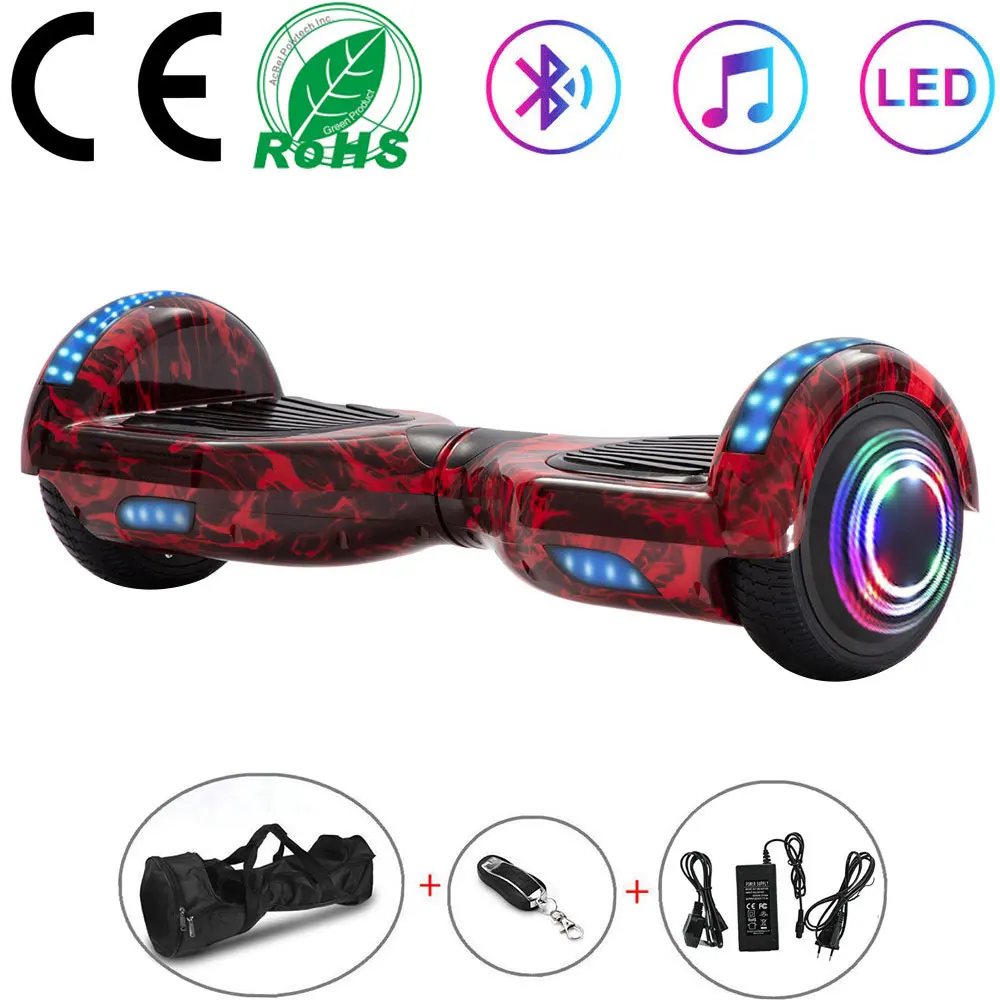 

6.5 Inch Flame Hoverboard Smart Electric Scooter 2 Wheels LED Lights Kids Self Balance Scooter Balance Board Bluetooth+Key+Bag