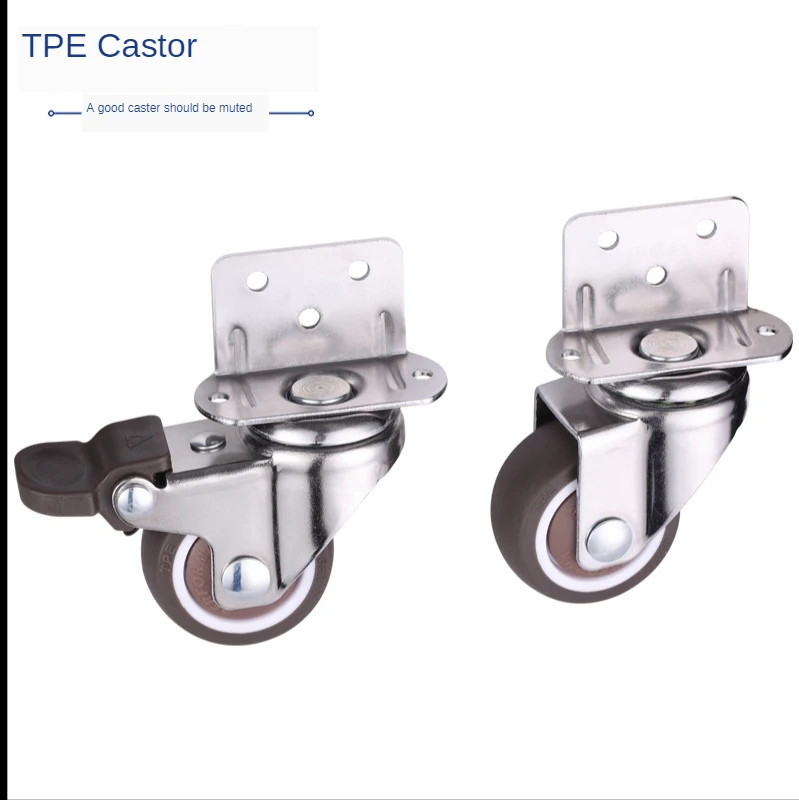 4 pçs 1.5 "rodízio de móveis l inserção rodas borracha macia rodízio giratório roda de rolo prata para berço do bebê cama acessório doméstico-2