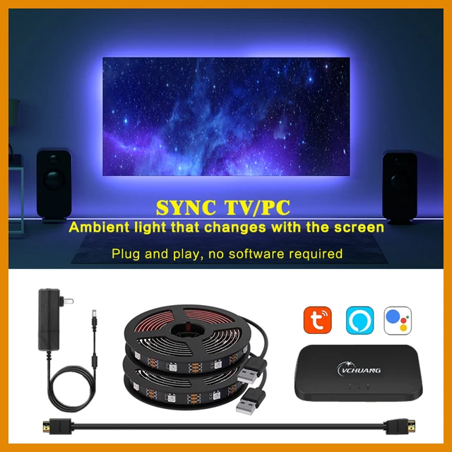 Ambient TV PC Backlight Led Strip Lights For HDMI Devices USB RGB Tape  Screen Color Sync Led Light Kit For Alexa/Google /TVs Box - AliExpress
