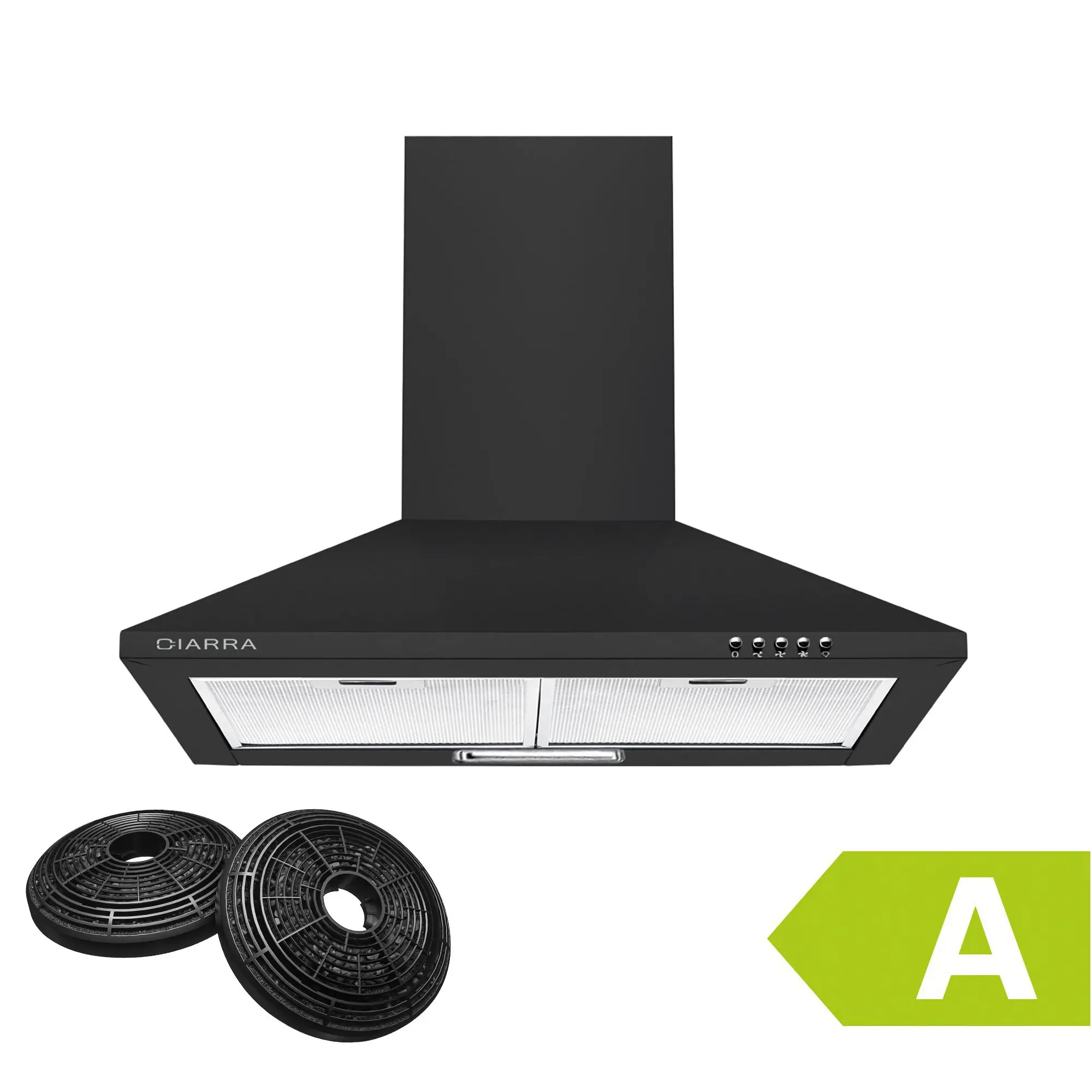 CIARRA CBCB6201 Campana extractora de chimenea de 60 cm, campanas de cocina de 600 mm, bombillas LED, extractor de recirculación y conductos, ventilador [Clase de eficiencia energética A]