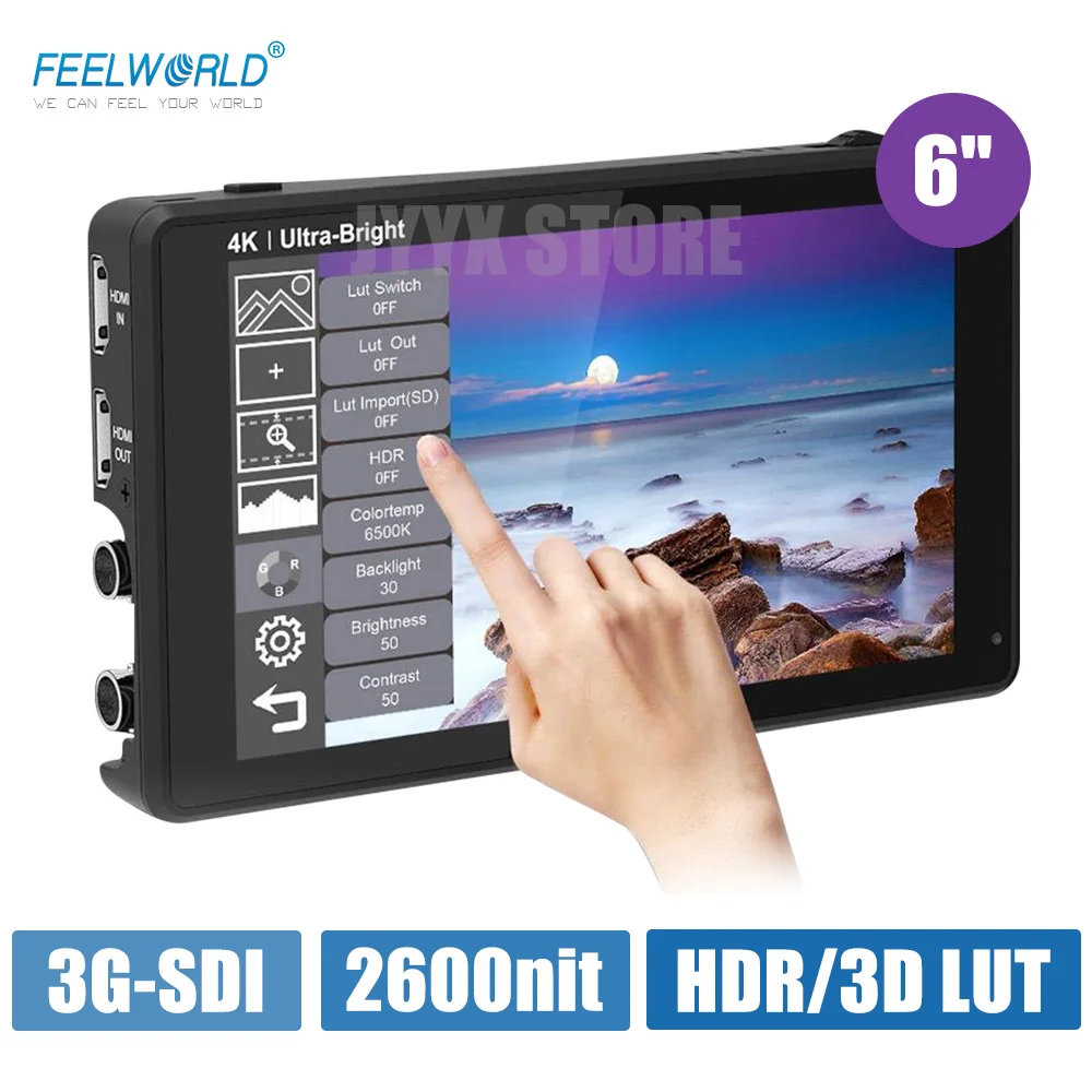 FEELWORLD LUT6S 6 Inch 2600nits 3D LUT HDR Touch Screen DSLR Camera Field Monitor with Waveform