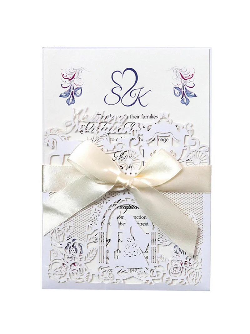  10pcs Wedding Invitations Lace Pattern Cards Laser Cut Paper Cards Announcement Greeting Postcards  - 4000444557667