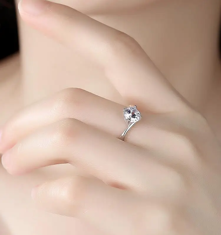 1ct S925 Женское Обручальное кольцо из твердого серебра 925 пробы, Ювелирное кольцо с кубическим цирконием, круглый и блестящий Романтическая свадьба, кольцо