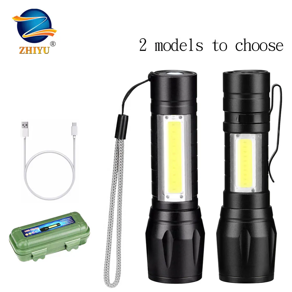ZHIYU Portable LED Flashlight COB+XPE Tactical Torch Zoomable Focus
