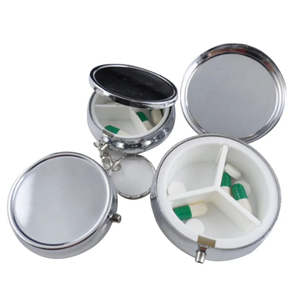 Metal Round Silver Tablet Pill Boxes Holder Advantageous Container Medicine Case Small Case