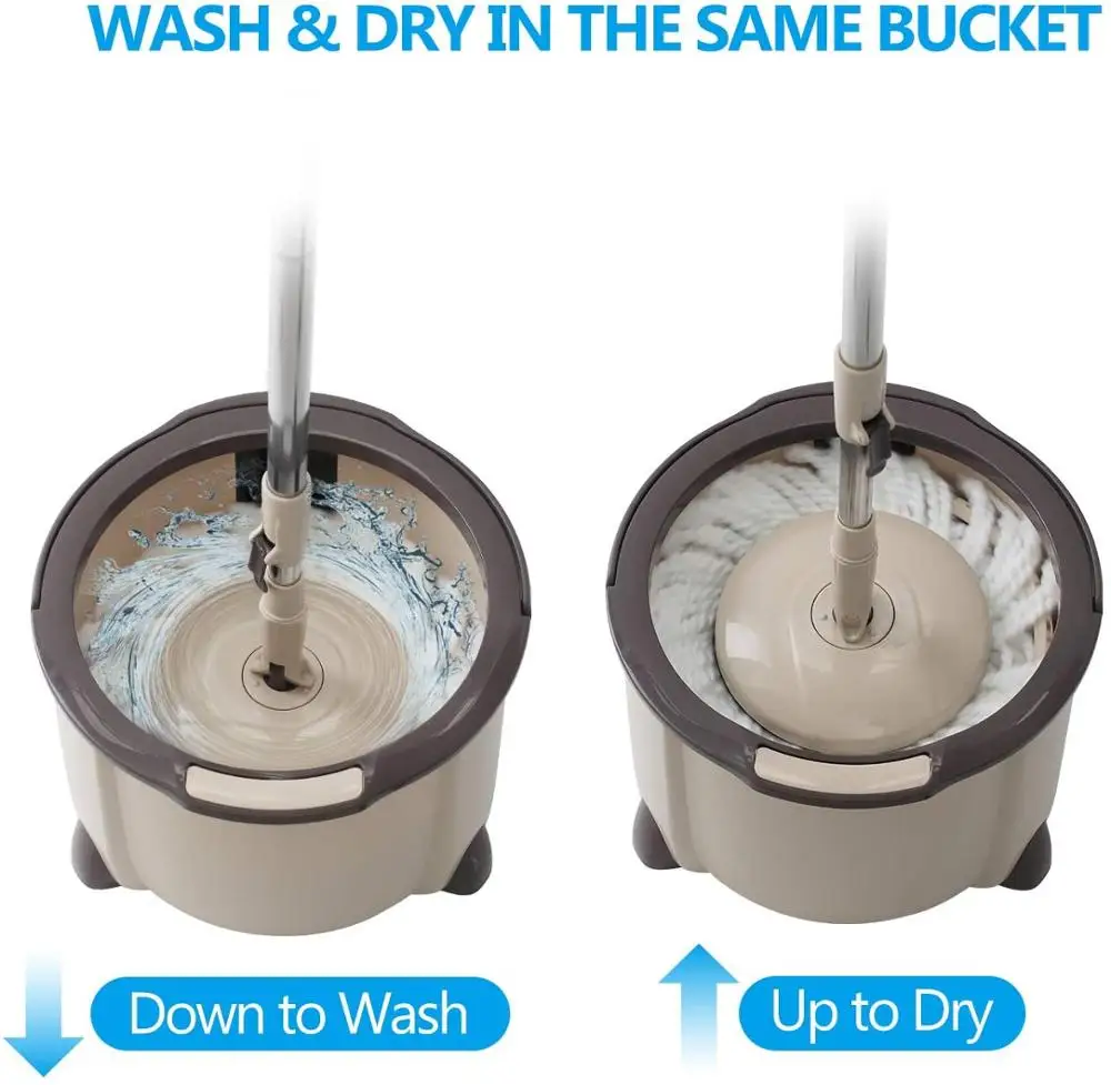 Eyliden 360 Degree Spinning Mop Microfiber Rotating with Bucket 2 Microfibre Heads and Adjustable Handle for Home Cleaning