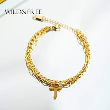 Женская многослойная кубинская цепочка браслет из нержавеющей стали круглый крест замок очаровательный браслет модный браслет дружбы ювелирные изделия