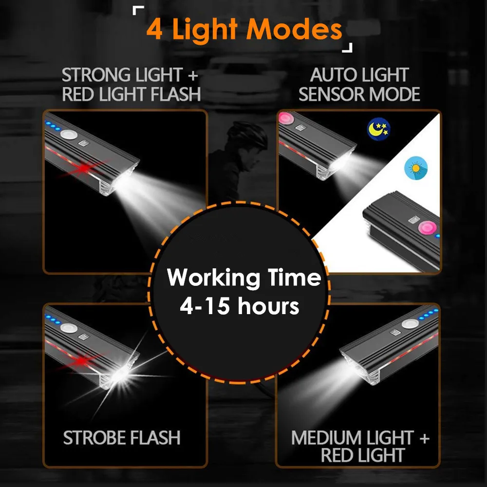 Smart Induction Bike Front Light Kit USB Rechargeable LED Taillight And Headlight With Horn FlashLight For Bicycle