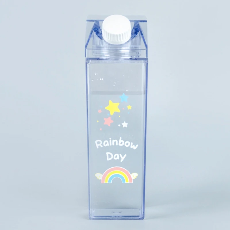 Милый единорог, чашка для воды, многоразовая бутылка для хранения молока, морозильная камера, фруктовый сок, свежие детские прозрачные квадратные пластиковые бутылки