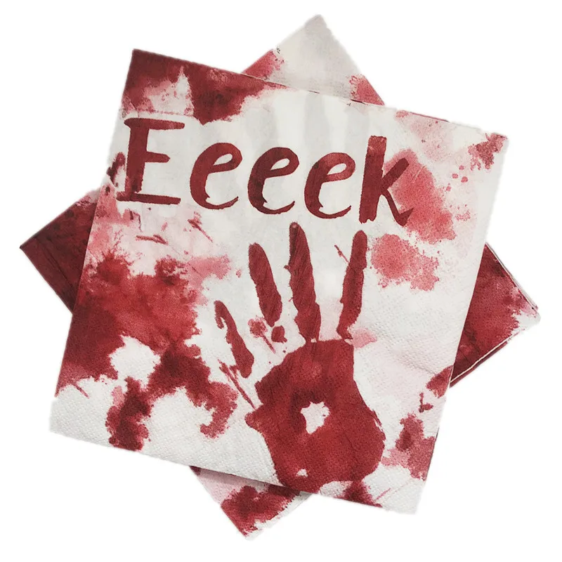 

Halloween Decoration For Home Paper Napkins Horror Blood Handprint Napkins Happy Halloween Eve Supplies Pumpkin Witch Ghost Tiss