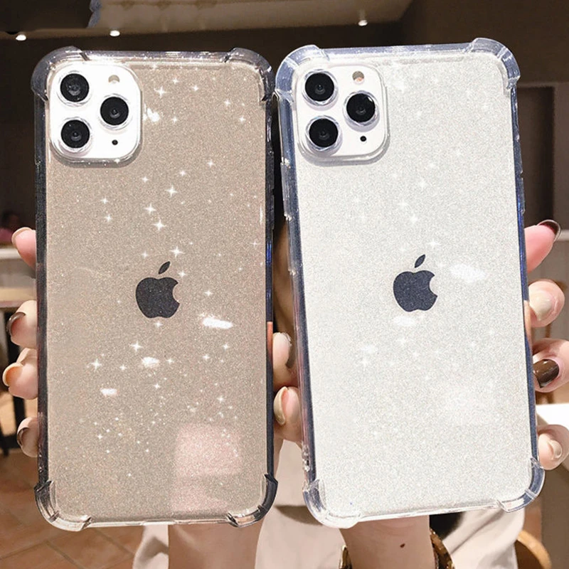 iphone 11 Pro Max  cover Glitter Transparent Shockproof Phone Case For iPhone 13 12 11 Pro Max XR X XS Max 7 8 Plus SE 2020 Soft TPU Shining Back Cover iphone 11 Pro Max clear case