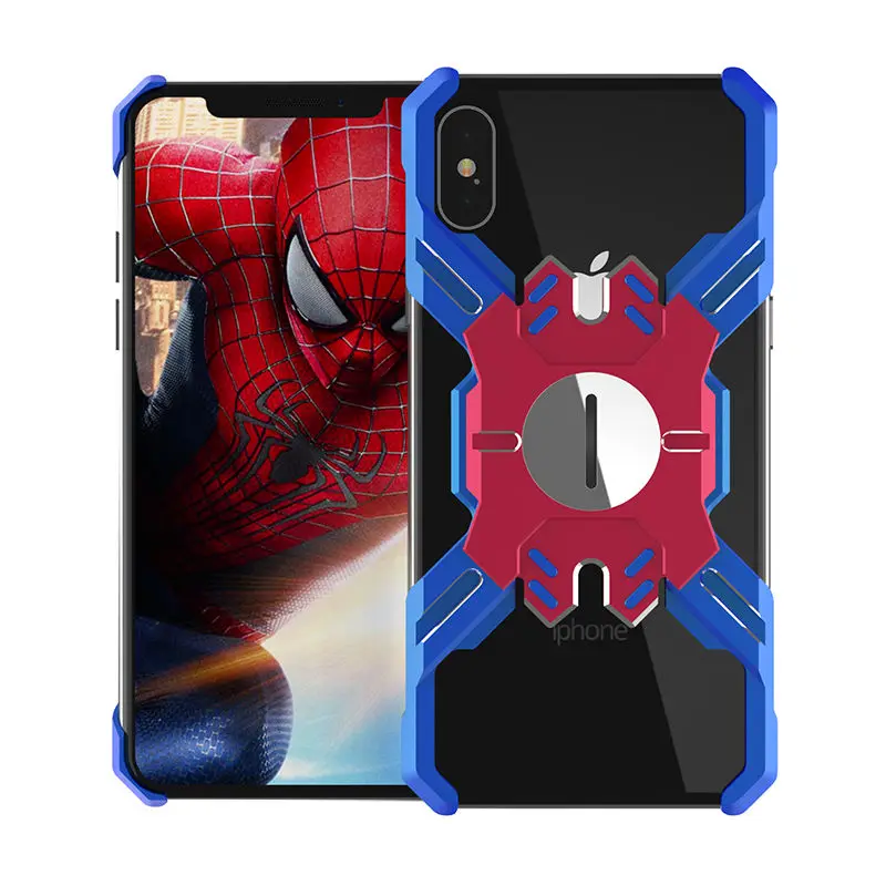 Чехол для iPhone XR XS MAX, металлический противоударный чехол для iPhone 7X8 6 PLUS, механический чехол Hero, сверхпрочный чехол - Цвет: Blue and Red
