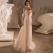 Gorgeous A-Line Bridal Gowns Sweetheart Long Sleeve Floor-Length Backless Beautiful Tulle Wedding Dress with Button Court Train