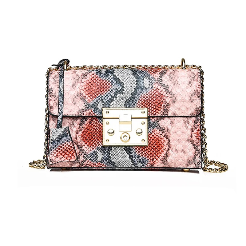 Роскошные сумки женские сумки дизайнерские сумки для женщин змея небольшой замок цепь сумка через плечо CUMYKA - Цвет: Розовый