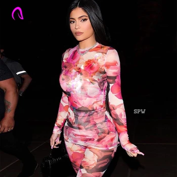 

Tracksuit Neon Floral Print Spliced Two Piece Set Women Long Sleeve Pullover and Skinny Pant Sweat Suits 2 Piece Matching Outfit
