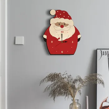 

Christmas Day Cartoon Wooden Clock Wall Clock Santa Claus Deer Home Decoration Cartoon
