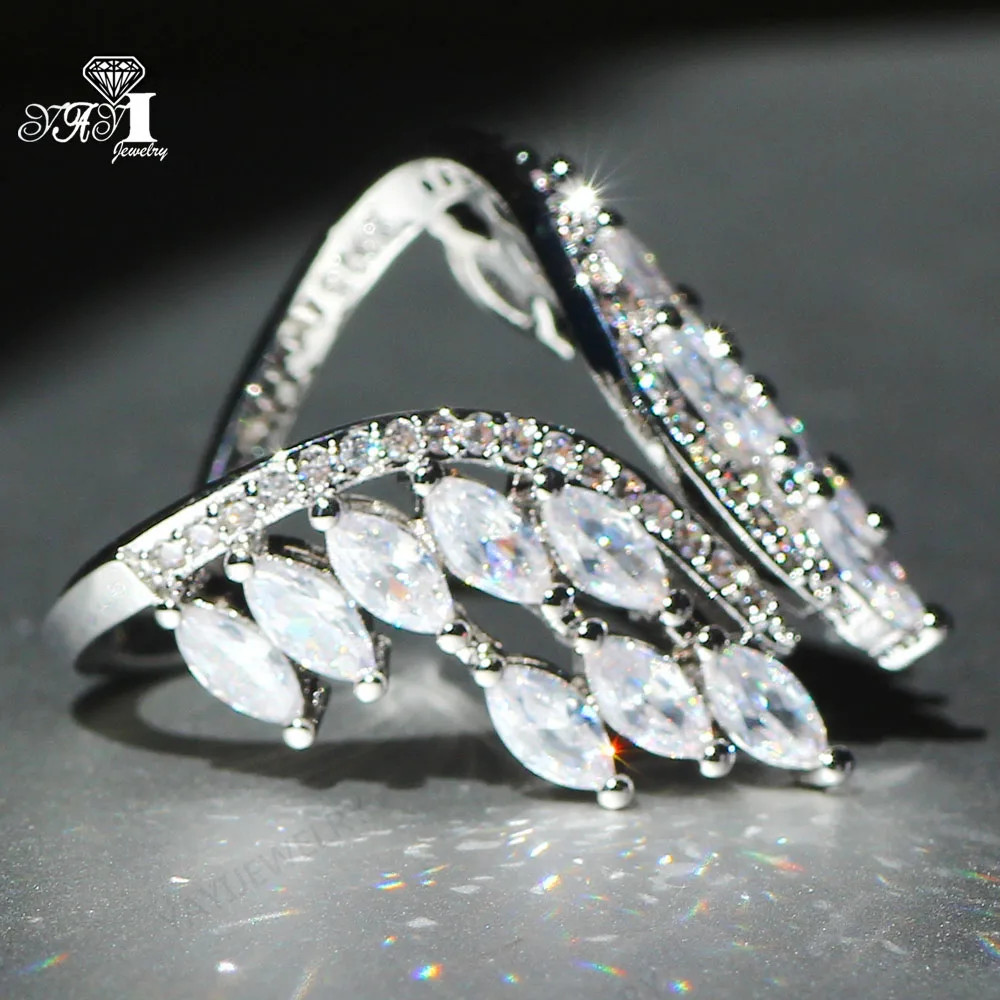 YaYI кольцо с голубым кристаллом 13 CT белый цирконий серебристый цвет обручальные кольца Свадебные кольца с сердцем вечерние кольца для девочек регулируемые кольца