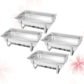 

4 Set 9L Food Grade Stainless Steel Rectangle Buffet Furnace Grill Portable Kitchen Alcohol Stove Gadget with Lids for Home Kitc