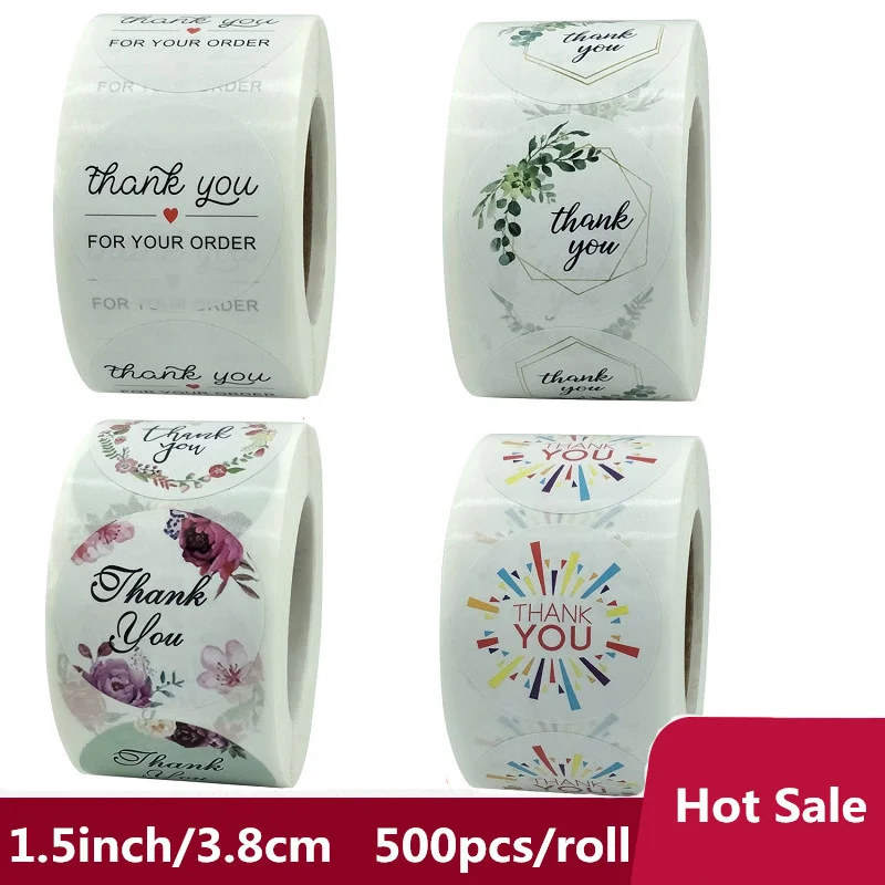 

Thank You Stickers Adhesive Flower Printed Small Business Labels Round Floral 1.5"/3.8cm 500pcs with 4 or 1 Different Patterns