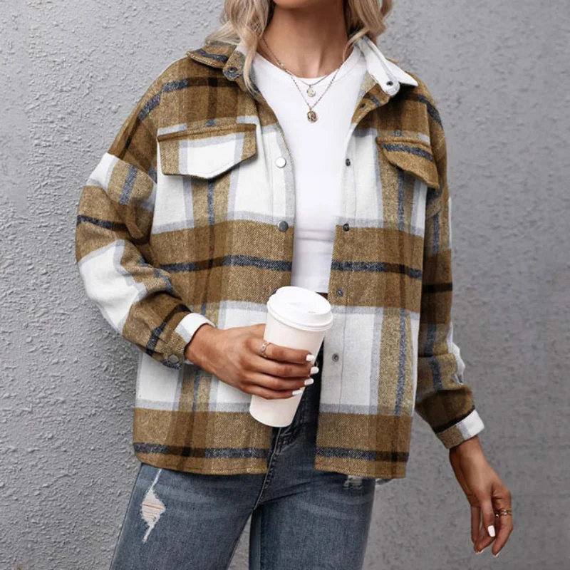 Giacca a quadri da donna camicie a scacchi oversize capispalla da