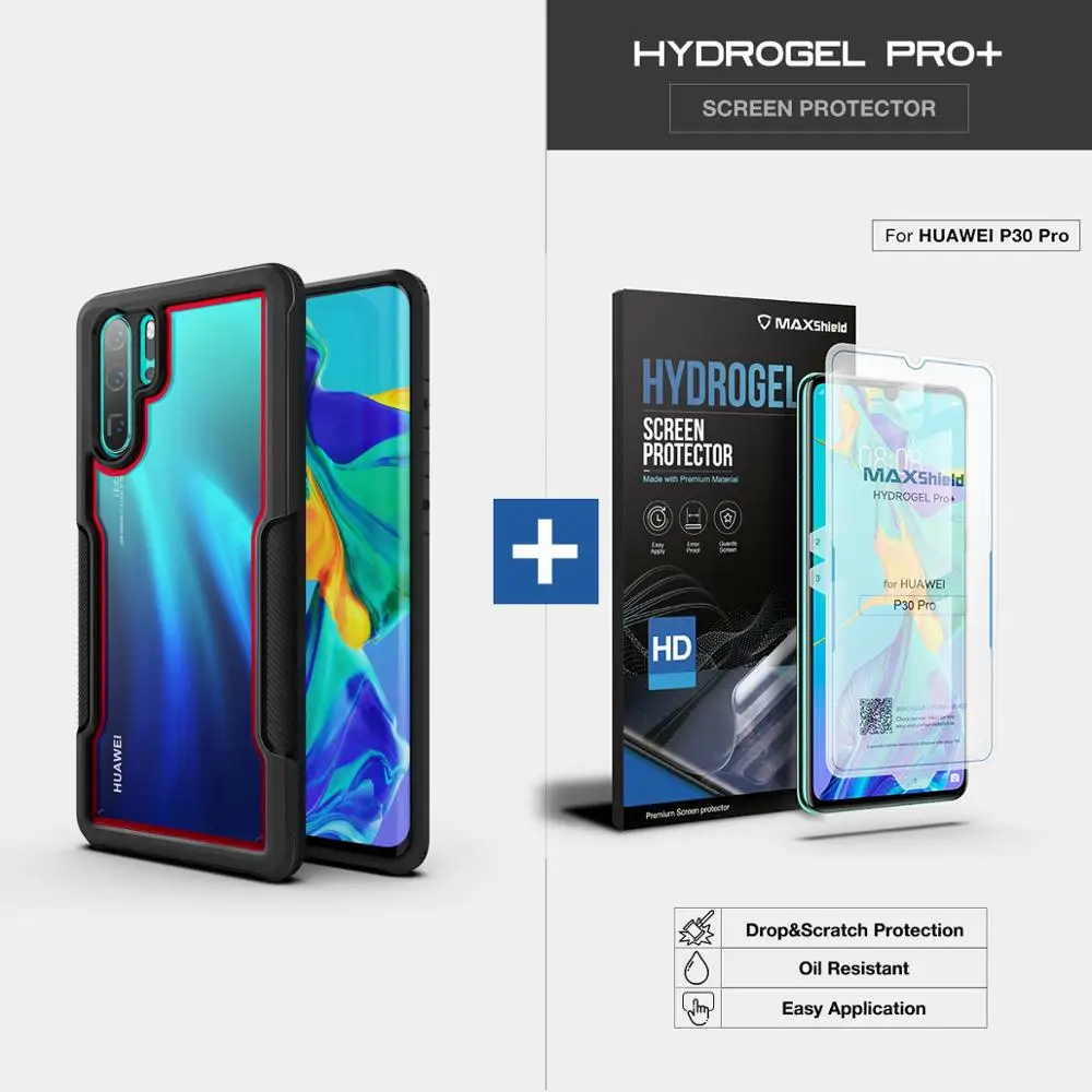 Maxshield для huawei P30 Pro Чехол( выпуск) Ударопрочный сверхмощный гибридный защитный ТПУ бампер PC прозрачная задняя крышка - Цвет: Red with SP