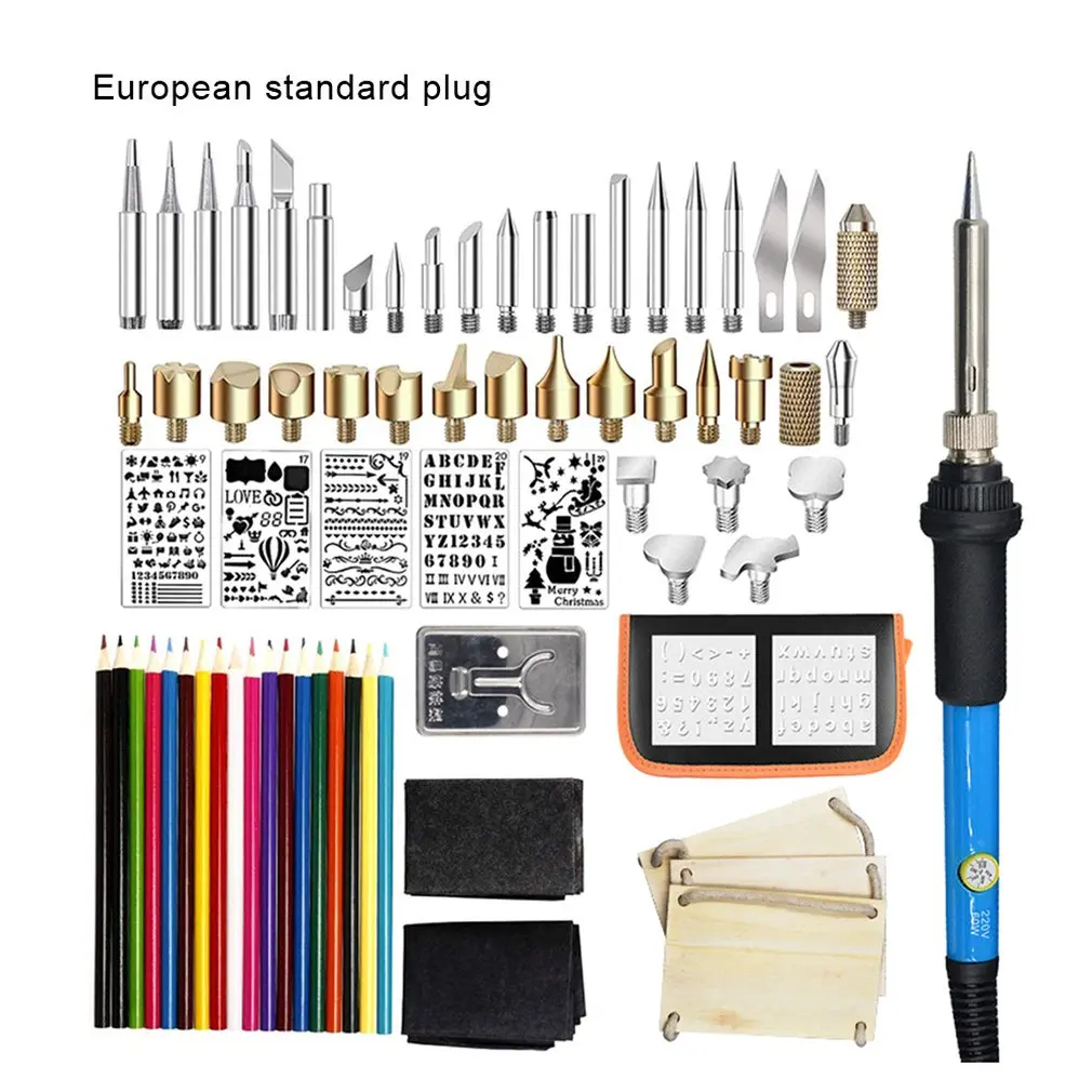 

79PC Pyrography Tool Wood Working Burning Pen Set 60W Adjustable Soldering Iron Chiseled Tip Blade Soldering Iron Carving Tools
