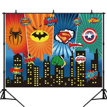 

Superhero Backdrops Birthday Party Baby Comics Personalized Poster Background Photography Photocall Photo Studio