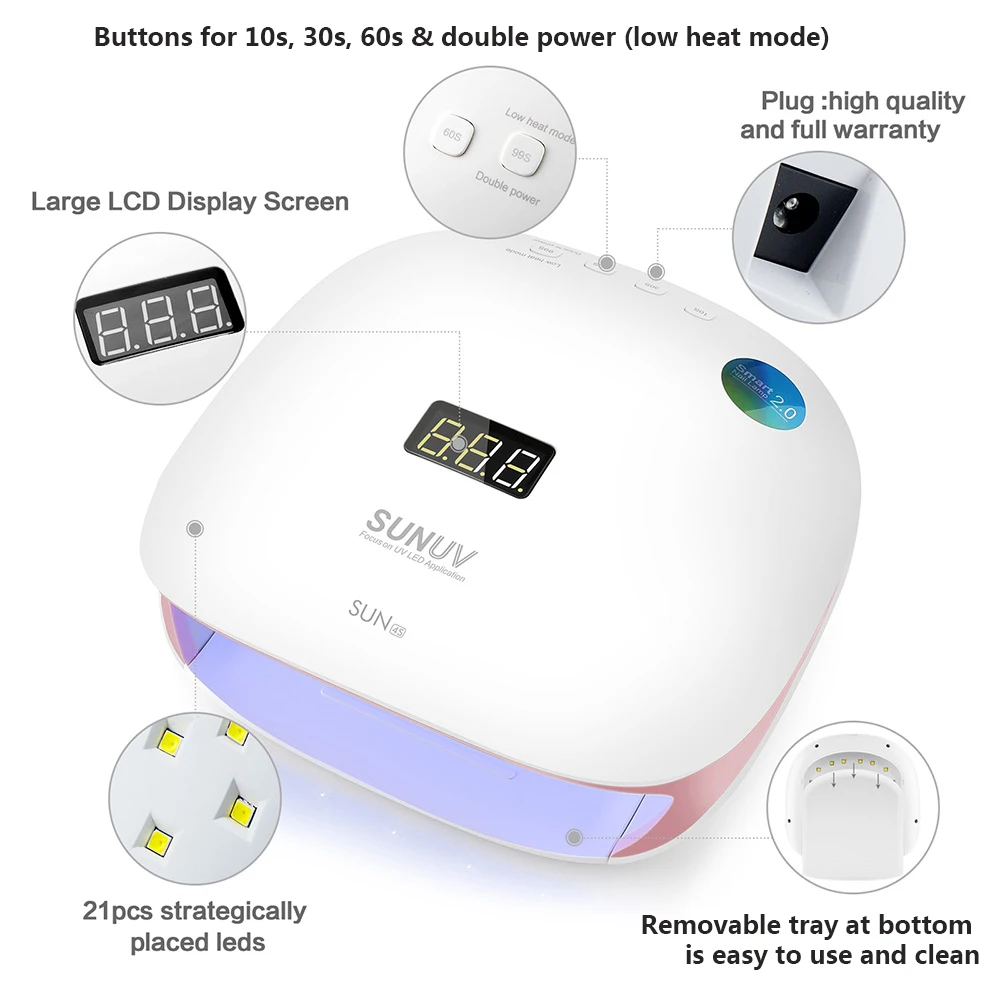 SUNUV SUN4S Nail Lamp 48W UV LED Nail Dryer for Curing Gels Polish With Smart Sensor Manicure Nail Art Salon Equipment Brand New (3)