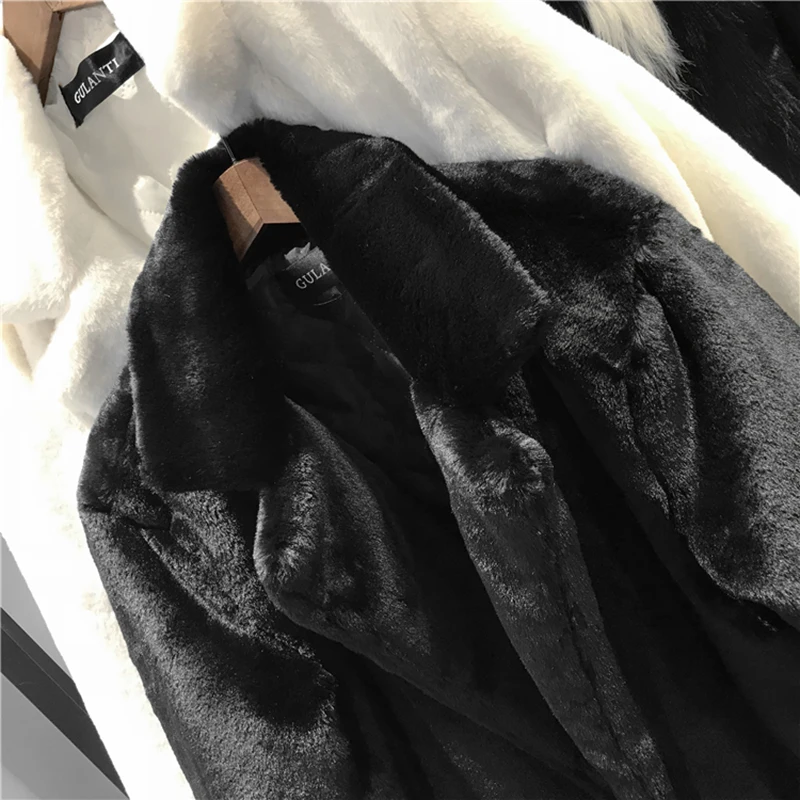 Fashion Trun-down Collar Faux Fur Rabbit Long