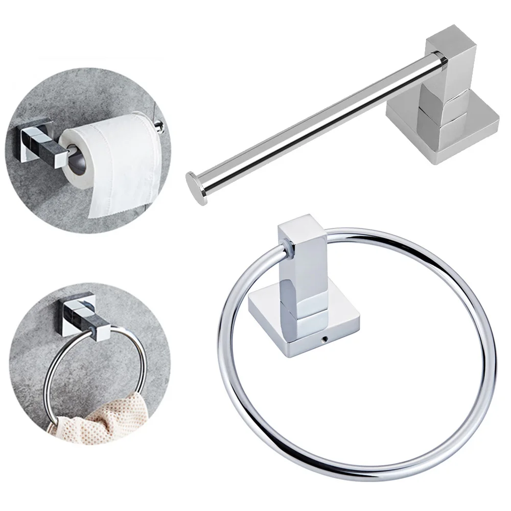 

Paper Holder + Towel Ring Stainless Steel Bathroom Kit Wall Mount Decoration