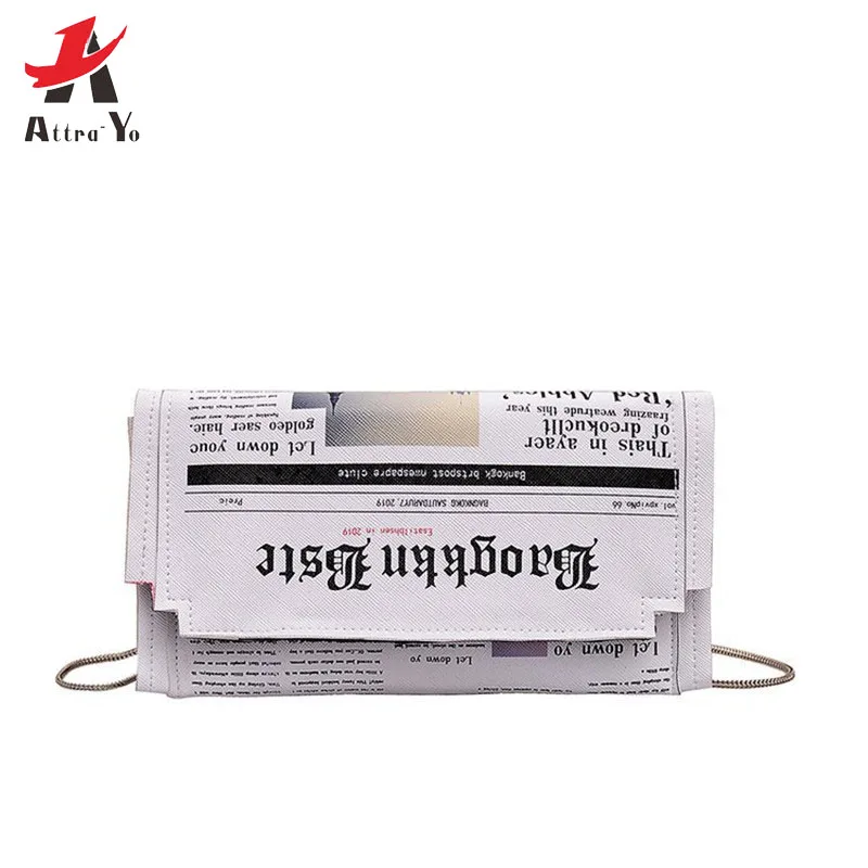 

Attra-Yo Women Joker Messenger Bag Chain Shoulder Bag Personality Fashion Envelope Small Square Bag Creative Newspaper Bag