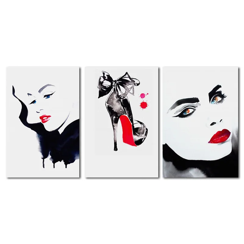 Nordic Black And White Watercolor Print Canvas Painting Red Lips Beauty  High Heels Fashion Poster Home Decoration Wall Art Decor - AliExpress