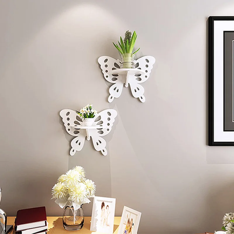 Белая настенная ТВ полка с бабочкой из цельного дерева настенный поддон