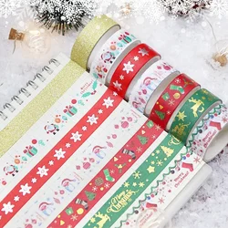Lot de 3 bandes Washi de noël, flocons de neige, renne, rayures, Kawaii, masquage, autocollants, papeterie pour Scrapbooking 