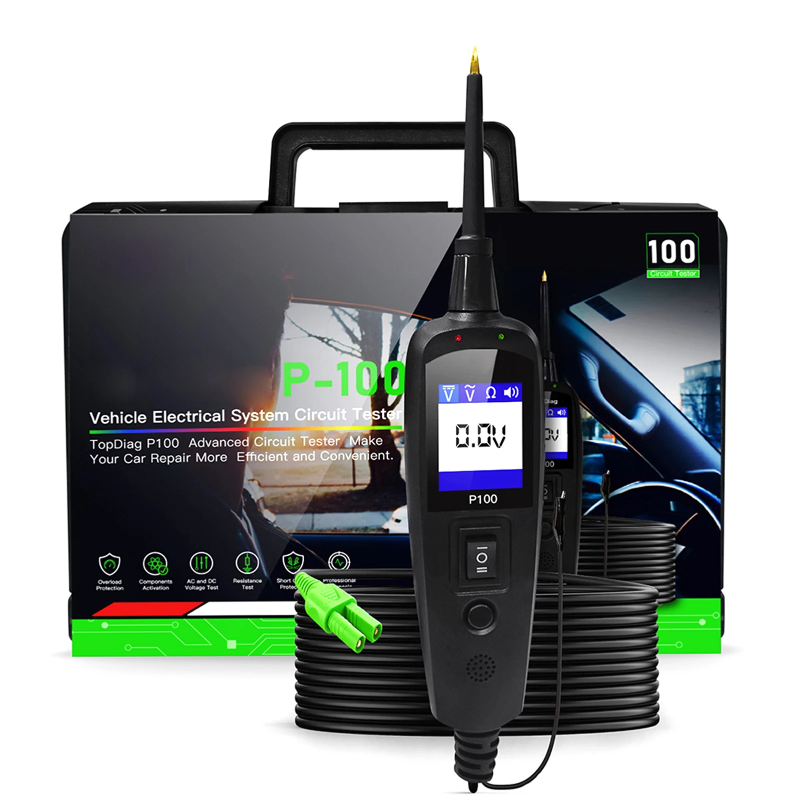 Multifunction TopDiag P100 Original Automotive Electrical Circuit System Tester for Cars and Trucks 0V-70V