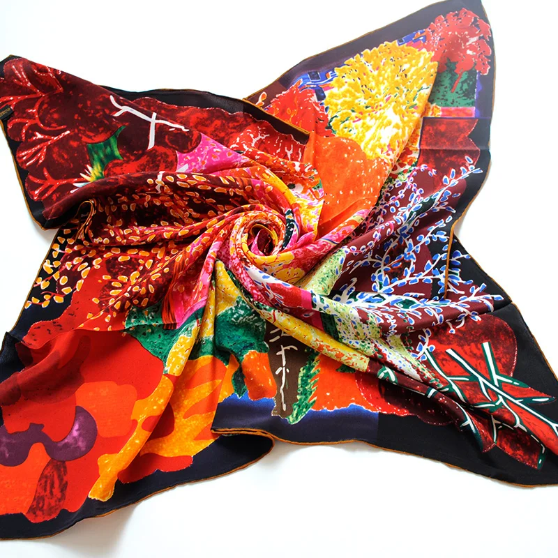Роскошный Красный шелковый шарф 90 см квадратные шарфы для волос Офисная Женская