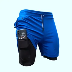 Shorts de Fitness 2 en 1 pour hommes, à séchage rapide, pour Jogging, Gym, entraînement, course à pied, couleur unie, été 