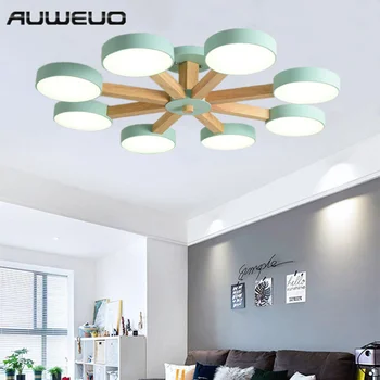 

Chandelier 220V 110V For Living Room Modern Ceiling Lamp White Round Lustre Wooden Bedroom Lights Surface Mounted Chandeliers